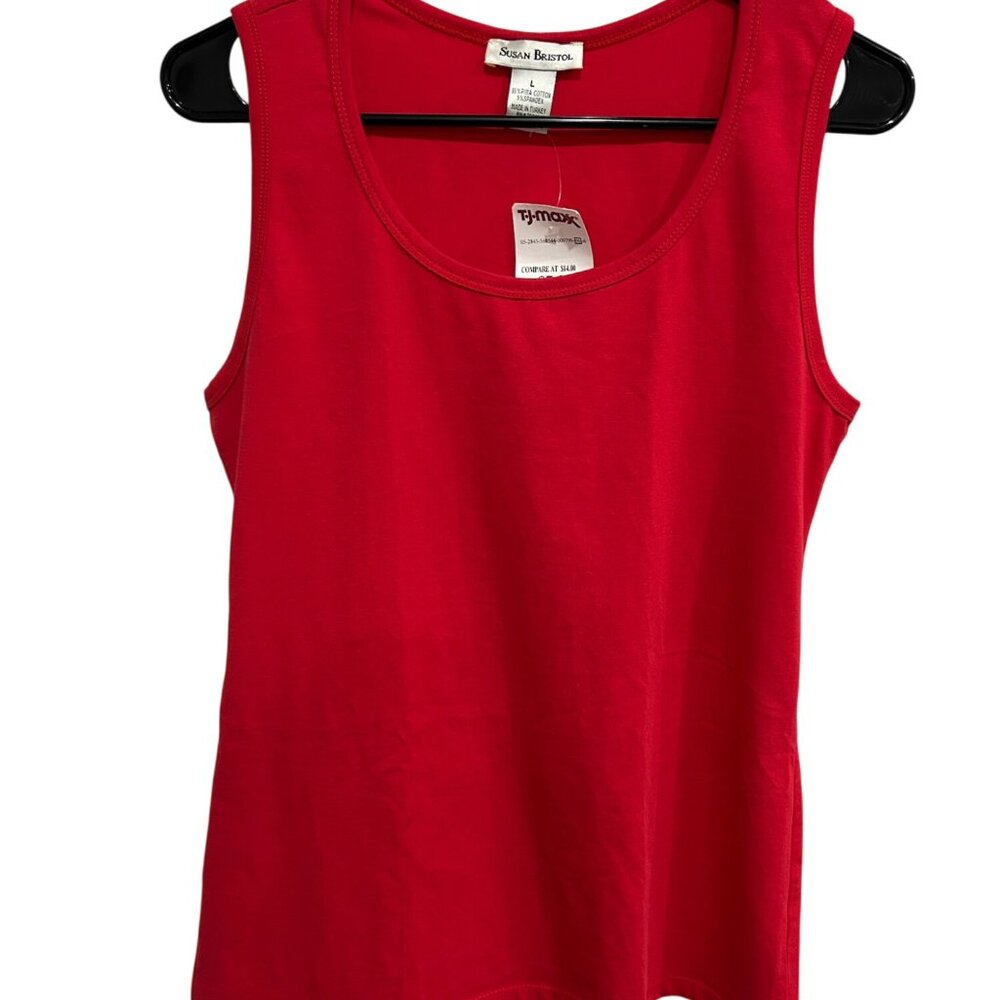 Susan Bristol Red Sleeveless Stretch Knit Scoop Neck Tank Top Size Large Summer